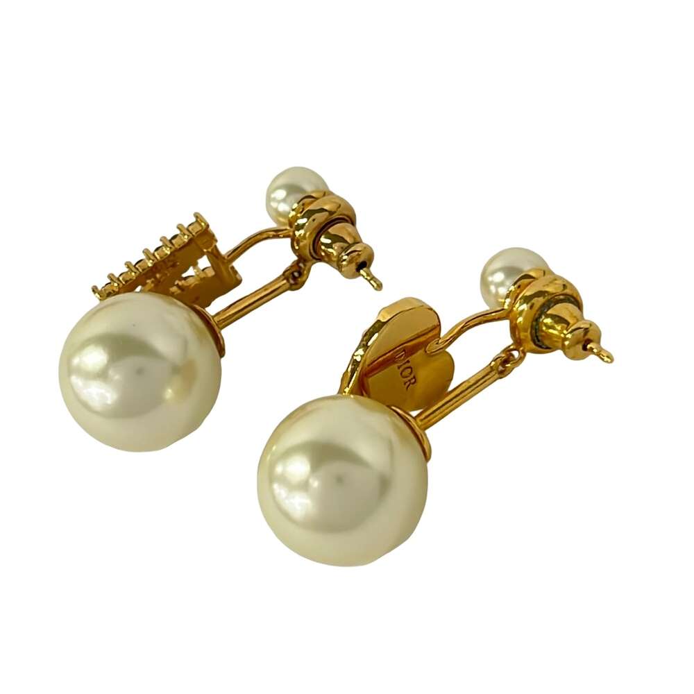 Christian Dior Dior Tribal MY ABC Earrings Gold Cream Clear Metal resin pearl - Picture 2 of 3
